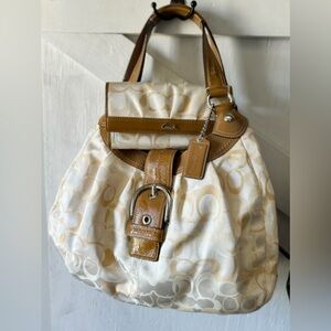 Coach Tan and Cream Shoulder Bags with Classic Design